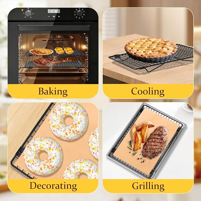 2 Tier Cookie Cooling Rack for Baking Stackable 13.4"x9.3" Wire Cooling Rack with Collapsible Legs,Tiered Cooling Rack Baking Paper 50 Pcs for Cooling Cookie,Cake,Pizza,Grilling, Drying