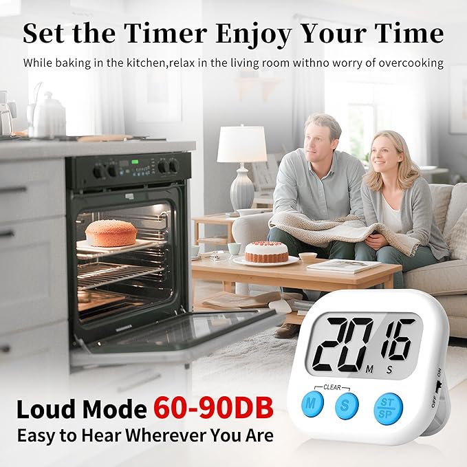 ZILLEEN 6 Pack Kitchen Timers for Cooking Digital Classroom Timers for Teachers Kids White Blue Green