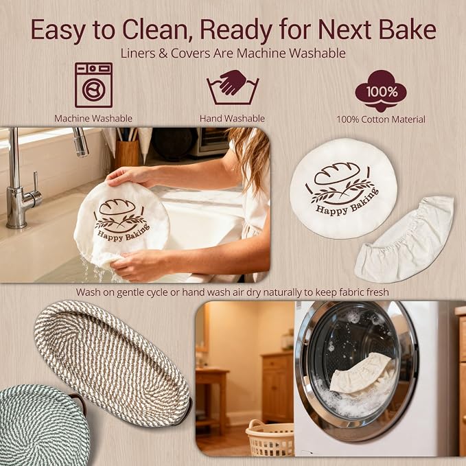 Sourdough Banneton Bread Proofing Basket for Sourdough Bread Proofing | Howasai Sourdough Proofing Basket, 9''Round & 10''Oval Banneton Baskets With Liners & Covers, Cotton Rope Bread Baskets