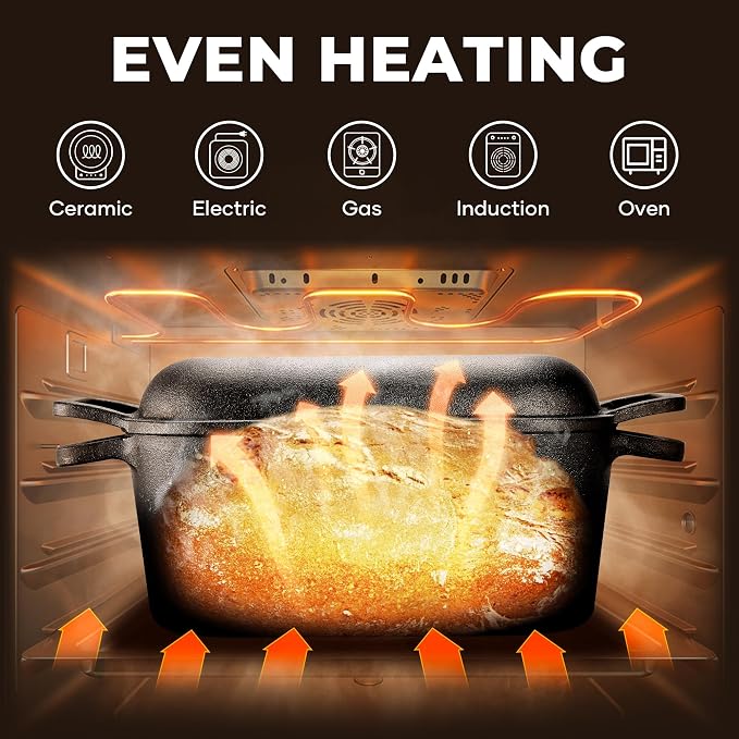 Oval Dutch Oven for Bread Baking, Pre-seasoned Oval Bread Dutch Oven with Lid, Even Heat Distribution Sourdough Baking Pan, 3.6Qt