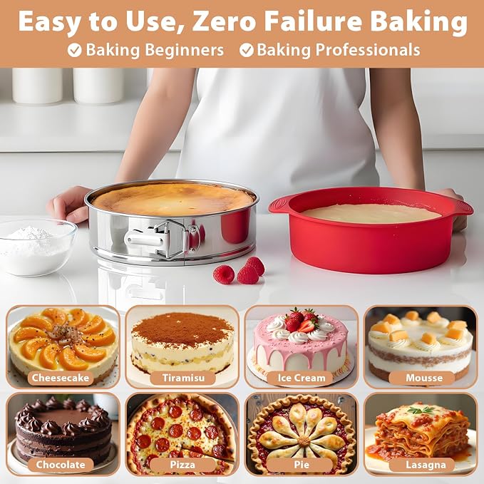 Stainless Steel Springform Pan 9 Inch Nonstick, Leakproof Spring Form Pan for Cheesecake, Cheesecake Pan with Protector, Cheese Cake Pans for Baking, 9 Inch Springform Pan with 50Pcs Parchment Paper