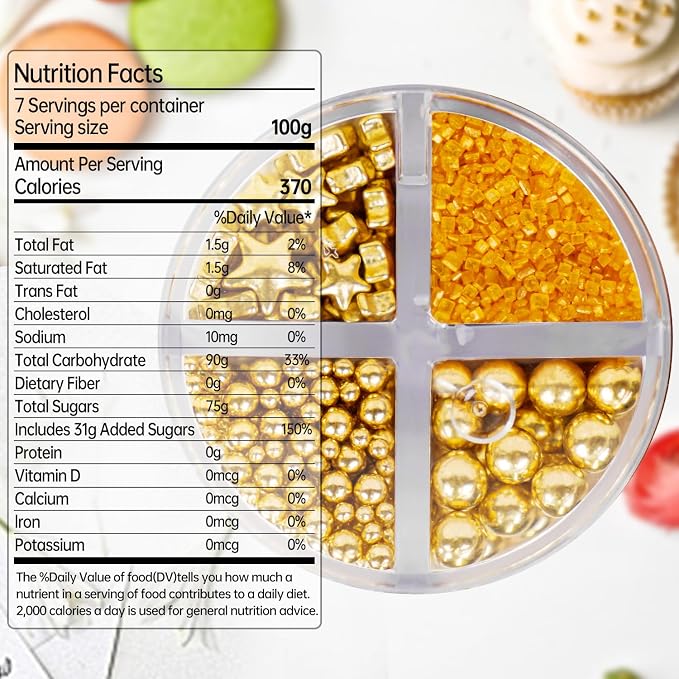 Edible Gold Pearl Sprinkles for Cake Decorating, 160g/5.64oz, Gold Sugar Sanding and Star Sprinkles for Cupcake, Cookie, Baking Cake Decorations, Holiday, Wedding Party, Valentine's Day Supplies