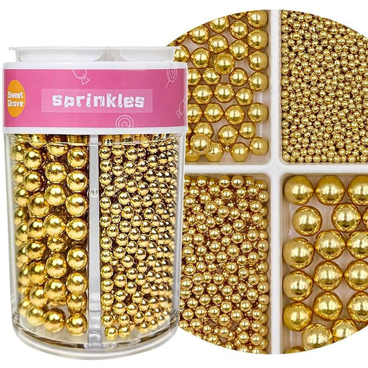 Sprinkles for Cake Decorating 4 Sizes, 7.8oz Gold Sprinkles for Baking Cake Cupcake Ice Cream Chocolate Cookie Decorating Celebrations Wedding Christmas