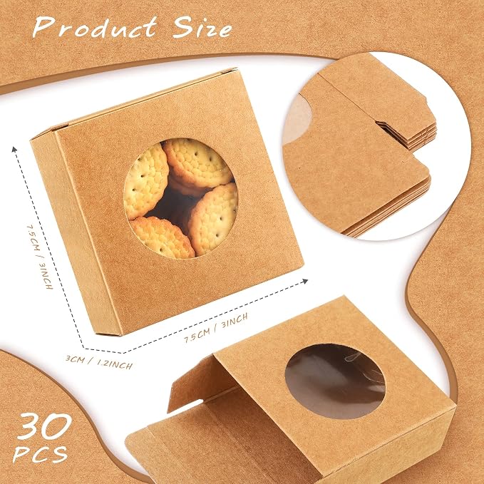 Chinco 30 Pcs Square Soap Boxes for Homemade Soaps Candle 3 x 3 x 1.2 Inch Soap Boxes with Clear Window Small Gift Wrapping Box for Soaps Packaging Bakery Cookies Candy Party Favor Supplies