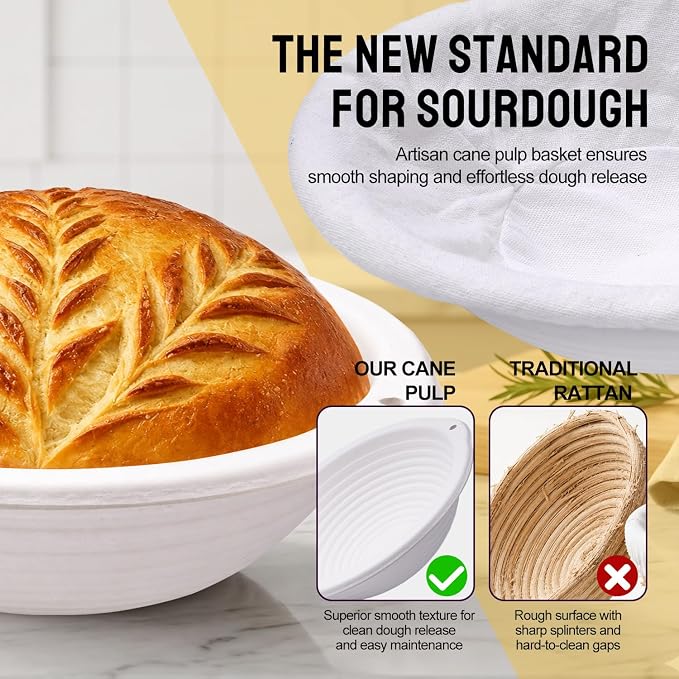 Sourdough Starter Kit, 9" Proofing Basket with 30oz Jar & Purple Lid | 9" Wood Pulp Banneton Bread Basket Reduces Sticking, 30oz Glass Jar with Lid Keeps Fresh, For Home Baking, Beginners & Pros