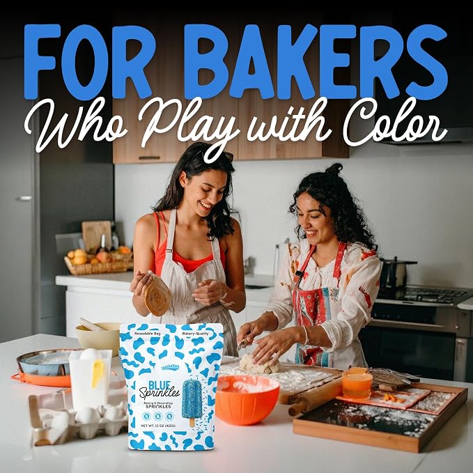 Snackathon Blue Sprinkles for Baking & Decorating, 15 oz Vibrant Blue Jimmies in Resealable Pouch – Gluten Free Sprinkles for Ice Cream Toppings, Cakes, Cupcakes & Desserts