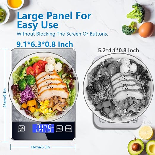 Food Kitchen Scale, Digital Food Scale 33lb Digital Kitchen Scale Precisely Measures Grams and Ounces for Meal Prep Baking and Cooking, 304 Stainless Steel Kitchen Scale LCD Display