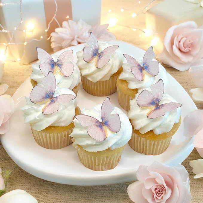 Edible Butterflies with Edible Glitter Kit - Wafer Paper Butterflies for Cakes - Cake Decorations - Cupcake Decorations - Cake Toppers (Pretty Pansy)