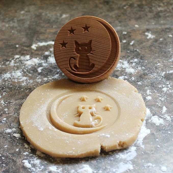 Wood Cookie Stamp, 2.5 Inch (Halloween Cat CS-133)