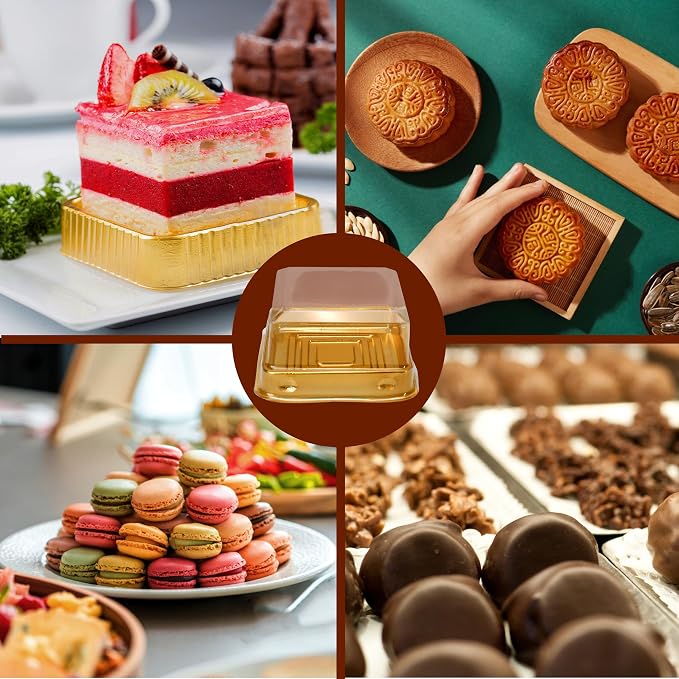 50Pcs Mini Cake Box 3 Inch, Cupcake Plastic Container with Lid Clear, Single Square Party Boxes Treat Display Holder for Dessert Mooncake Individual Muffins Cookies Chocolate Wedding Party Christmas