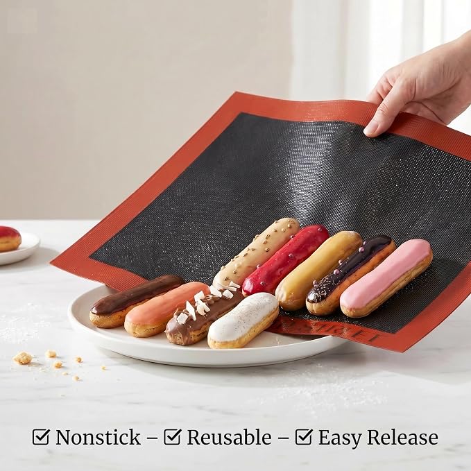 Perforated Silicone Baking Mats for 3/4 Sheet Pan 13x19in, Eclair Silicone Baking Mat, Nonstick Reusable Breathable Air Mat, Heat Resistant, Pack of 3