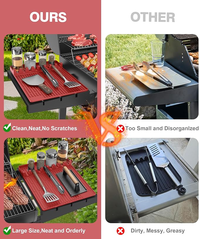 Silicone Griddle Tools Mat for Blackstone - Large Silicone Spatula Mat with Drip Pad - Griddle Mats BBQ Grill Accessories - Blackstone Griddles Accessories, Gifts for Men(red)