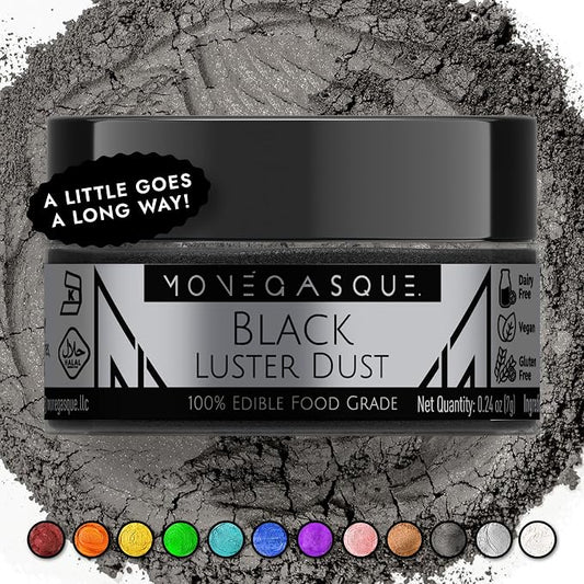 MONÉGASQUE Black Edible Glitter for Drinks 7g – Edible Glitter for Cakes & Cocktails - Black Luster Dust for Cocktail, Cake, & Strawberries - Drink, Food Decorations, & Cake Decorating Spray Sparkles