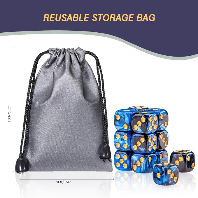 24 of Pack 16MM 6 Sided Dice Set,Two Colours D6 Game Dice Set, 6 Sided Standard Dices for Yahtzee, Bunco or Teaching Math,with Portable Dice Pouch(Blue and Black)