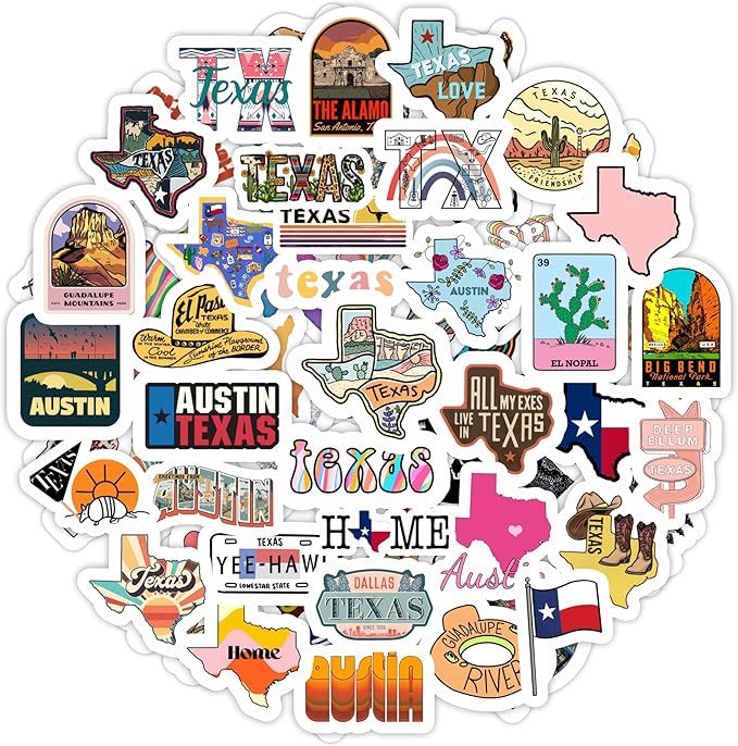 100Pcs Texas Stickers for Water Bottle and Laptop - Texas Party Supplies & Decorations, Austin and Houston Stickers Waterproof Vinyl Decals, Gifts for Women & Men
