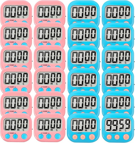 24 Pack Digital Kitchen Timer Small Classroom Timers for Kids Teachers (Blue&Pink)