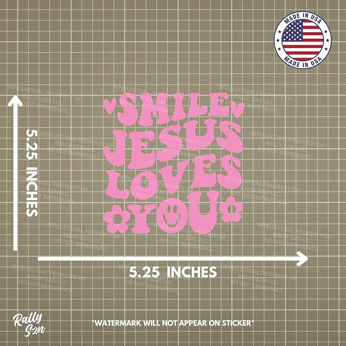Smile Jesus Loves You - Christian Jesus Cross Car Vinyl Decal Bumper Sticker for Car, Wall, Window, Vehicle, Weather Resistant, Viral (2, Pink)