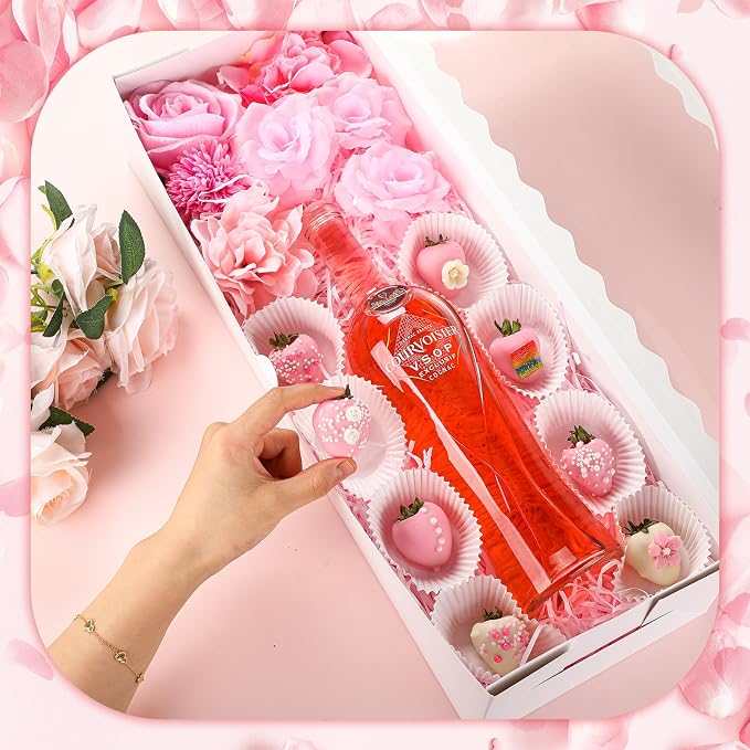 20 Pack Mother's Day Rose and Wine Box for Gifts 20" X 7" X 4" Cookie Bakery Boxes With Window Rectangle Extra Large Treat Boxes for Strawberries Chocolate Cake