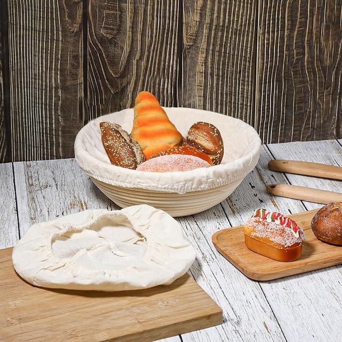 2 Pcs Round Bread Proofing Basket Cloth Liner - 9 Inch Natural Rattan Banneton Basket Cover for Sourdough Dough