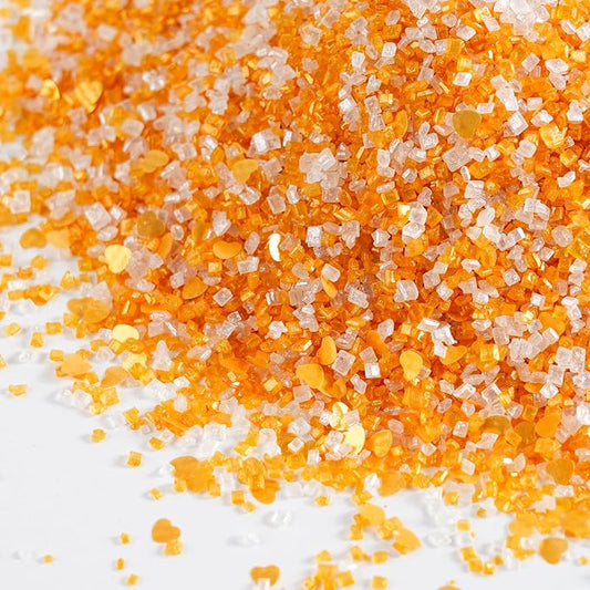 Sanding Sugar Edible Gold Hearts Glitter Mix, Gold and White Sugar Sprinkles for Cake Decorating, Edible Sparkling Sugar Crystals for Baking Cupcake Toppers Cookie Decorations for Wedding Party Celebrations 3.5oz