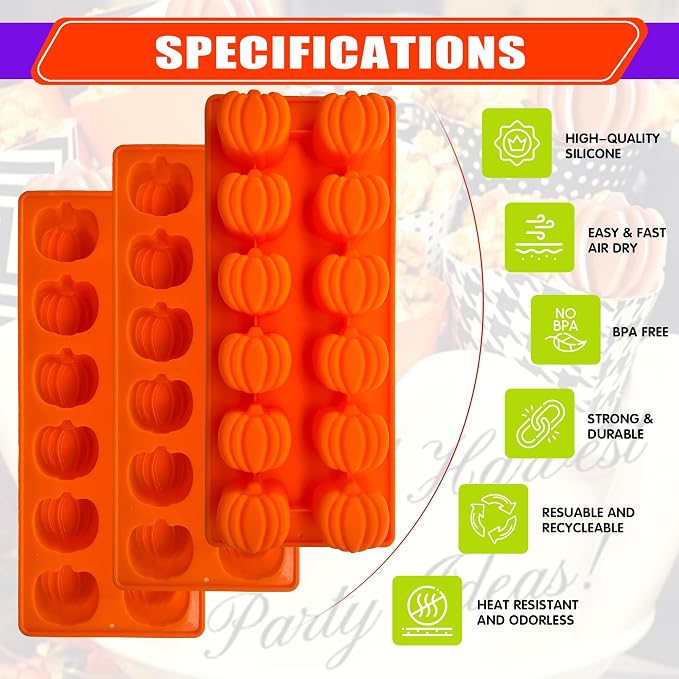 Halloween Pumpkin Chocolate Mold 3 PCS Silicone Chocolate Mold With 2 Dropper-12 Cavity Autumn Candy Mold for Baking Cake Decoration Thanksgiving Cake Soap Candle Cookies