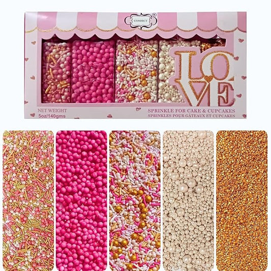 Confect Colorful Sprinkles for Cake & Cupcake Decorating Pearl & Gold White & pink Pearls Sprinkles | Fusion Mashup Pack | Edible, Vegan, Gluten-Free, Handcrafted- 5 Oz