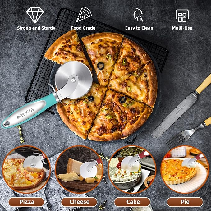 SCHVUBENR Premium Pizza Cutter Wheel - Ultra Sharp Stainless Steel Pizza Slicer with Non-Slip Soft Grip Handle - Multi-Purpose Cutter for Pizza, Dough & Pastry - Dishwasher Safe, Easy to Clean - Blue