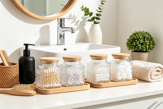 Glass Storage Canister with Airtight Lids, 20.3 FL OZ Thick Glass Candy Jar for Coffee Bean, Cocoa powder,Dog treats, Snacks Vintage Decorative Square Glass Jars for Coffee Bar Kitchen Party Counter
