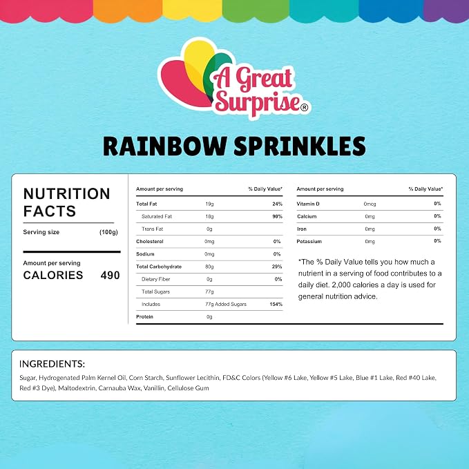 A Great Surprise Rainbow Sprinkles - 2.2 Pounds - Bulk Rainbow Jimmies for Cookies - Birthday Cake for Ice Cream, Baking, Cupcakes, Donuts