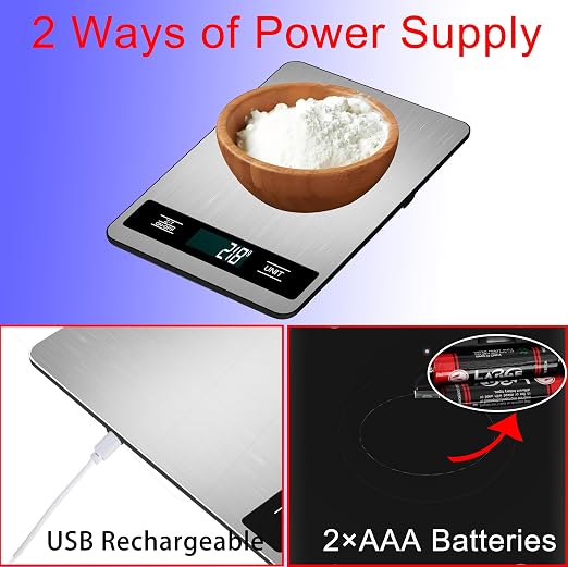 Digital Kitchen Scale, 33lb/15kg High Capacity Weight Grams and Ounces for Baking Cooking and Meal Prep, 1g/0.05oz Precise, 6 Units with Tare Function, USB Rechargeable (B Style)