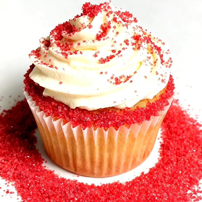 Edible Red Sanding Sugar Sprinkles 142g/ 5.01oz Sugar Crystals for Cake Decorating Candy Baking Decorations Ice Cream Toppings and Cookie Decorating for Valentines Halloween Christmas