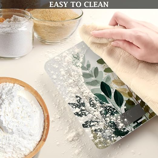 Food Scale Kitchen Scale for Baking Cooking Digital Food Weighing Measuring Scale Small Waterproof Electric Food Scale Beige Boho Style Leaves