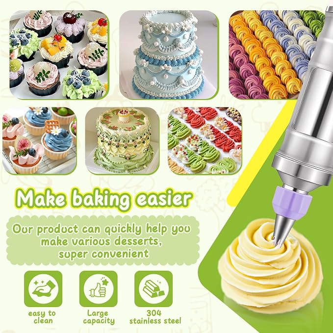 NOVANO Dessert Decorating Syringe Set, Frosting Piping Kit | Stainless Steel, 54 Piping Tips, 9 Silicone Cupcakes, Cake Decorating Kit, Cupcake Decorating Kit