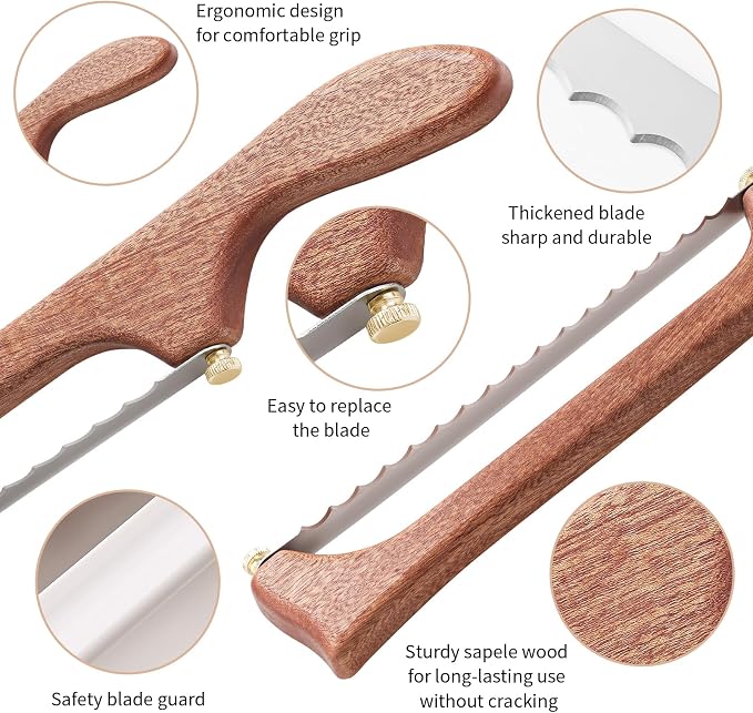 Bread Knife for Homemade Bread,Wooden Sourdough Bread for Slicing,Bow Bread Knife for Sourdough, Bow Design Easy to Cutting Even Slices,Premium Bread Slicer, Bread Saw for Homemade