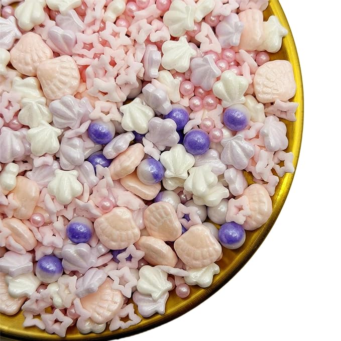 CandiJumpin Under The Sea Sprinkles, Edible Seashells for Cake Decorating Ocean Themed Cake Decorations Pink Seashells and Pearls Sugar Decorations Baby Shower Party Birthday Wedding Christmas Supplies 3 OZ