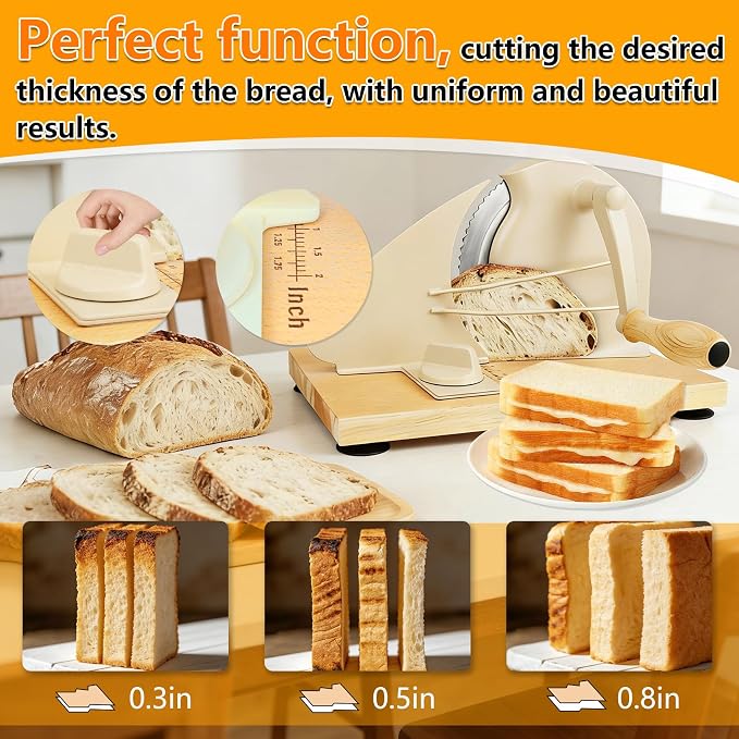 𝐔𝐩𝐠𝐫𝐚𝐝𝐞 Bread Slicer, Manual Bread Slicers with Hand Crank,Sourdough Slicer Manual Adjustable Width,Stainless Steel Blade Metal Guide Rail,Bread Slicer for Homemade Bread, 10 Years Warranty