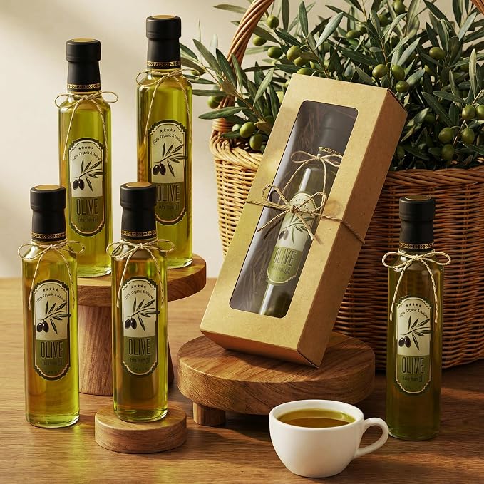 Reallnaive 12 Sets 8 oz Glass Olive Oil Bottles Empty Sauce Condiment Bottles with Tags and Twine and Funnel for Storing Homemade Olive Oil Christmas Wedding Baby Shower Gifts(Clear)