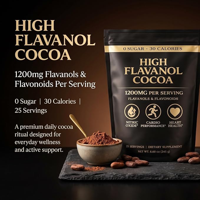 High Flavanol Cocoa Powder – Unsweetened Cocoa Powder with Premium Cocoa Extract, Smooth Cacao Drink Mix for Coffee, Smoothies & Oatmeal, 8.6 oz (245 g)