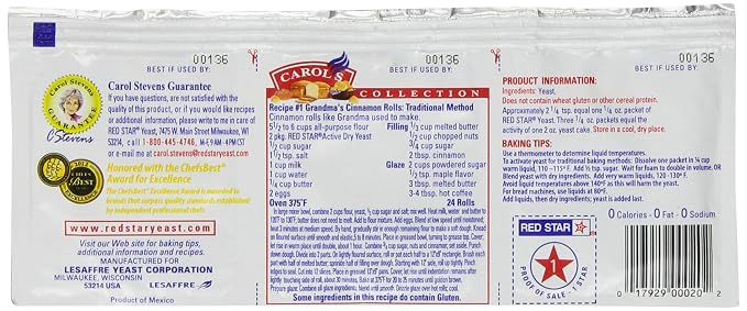 Red Star, Yeast Active Dry Gluten Free 3 Count, 0.75 Ounce
