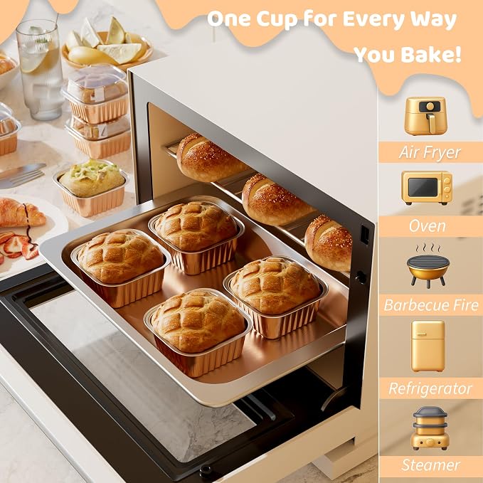 40 Pack 5 OZ Mini Cake Pans with Lids, Disposable Square Aluminum Foil Brownie Baking Cup, Mini Aluminum Foil Cupcake Muffin Tin Ramekins, Dessert Cake Containers for Wedding Birthday Party, Champagne
