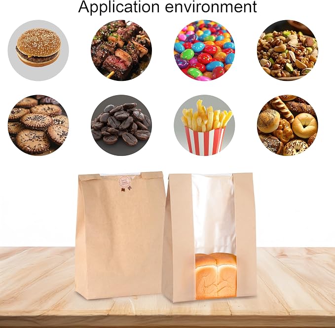 110 Pack Bread Bags for Homemade Bread 13.8" x 8.3" x 3.55",Sourdough Paper Bread Bags With Window,125 sealing stickers A Large Bakery Bags Used for Storage Bread Cookies & Snacks