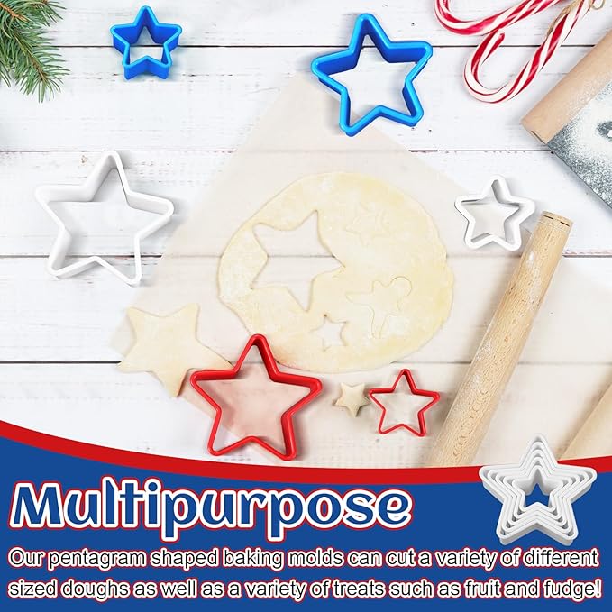 Domensi 3 Sets Plastic Star Cookie Cutter, Red, Blue and White, 4th of July Star Shapes Cookie Cutters Molds for Baking, Biscuit