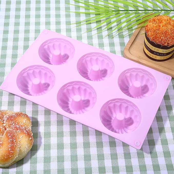 3 Pack Purple Mini Cake Pans for Baking, Silicone Small Cake Pan Mold Moldes Para Gelatinas, 6 Cavity Nonstick Mini Cheesecake Pans, Jello Molds Silicone Donut Pan for Baking Cupcakes Chocolate