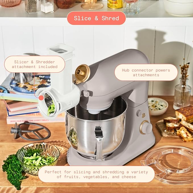 6 Quart Stand Mixer, 600W Tilt-Head Electric Kitchen Mixer with 12 Speeds, Stainless Steel Bowl, Dough Hook, Whisk & Beater, Multifunction Food Mixer (Porcini Taupe)