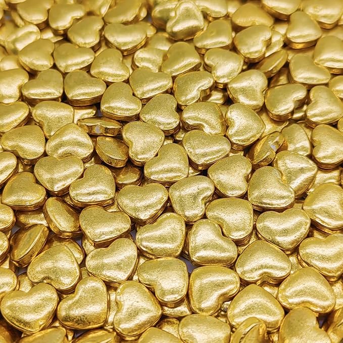 Super Gold Heart Sprinkles Edible Heart Cake Decorating Cake Decorations Cupcake Toppers Cookie Decorating Perfect for Cakes, Cupcakes, Desserts Toppings 3OZ