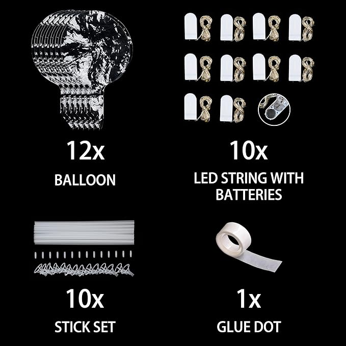 10 Pack Big Light Up BOBO Led Balloons with Sticks - Clear Balloons with Lights, Glow in the Dark, Flicker in the Daylight - Perfect Glow Party Supplies for Birthday, Wedding, Graduation, Warm White