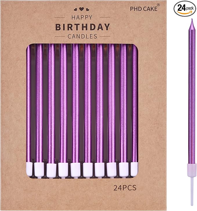 PHD CAKE Purple Long Thin Metallic Birthday Candles for Cake Party, Cake Candles, Weddings Cake Decorations, Candles for Cake