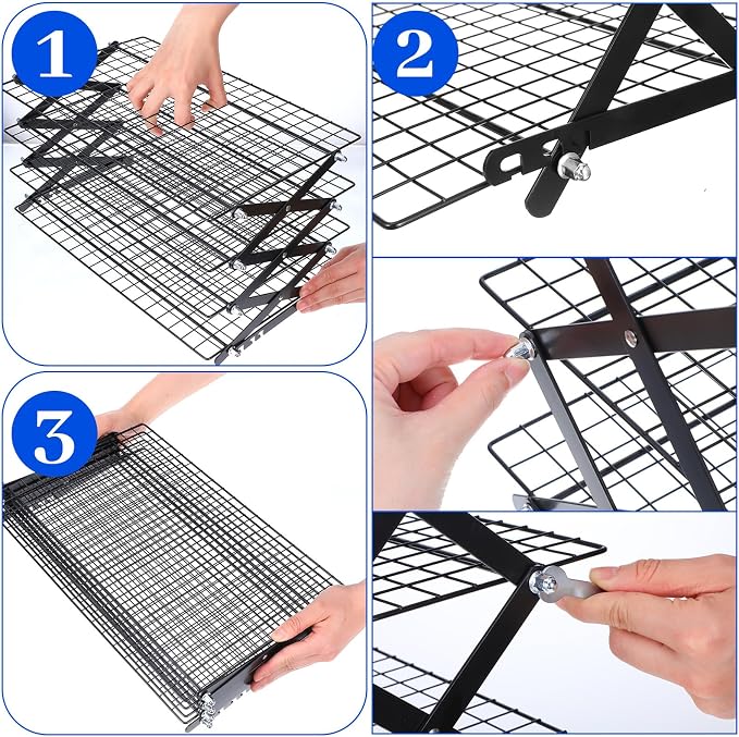 Sibba 4 Tier Collapsibl Cooling Rack, Adjustable 4 Setting Design Stainless Steel Baking Rack Stackable Roasting Cooking Drying Wire Cooling Racks for Cookies Baking Gifts for Women, Black
