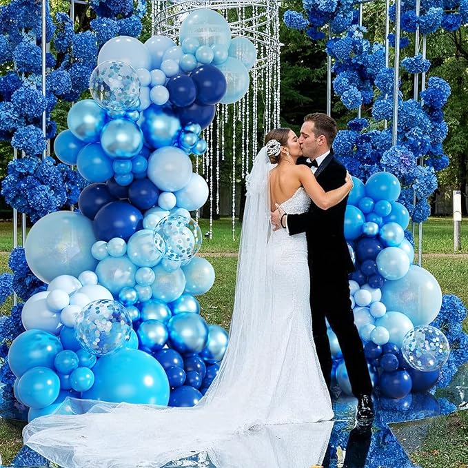 Blue Balloon Arch Kit, 143Pcs Metallic Navy Light Blue Balloons for Birthday Wedding Baby Shower Gender Reveal Decorations, Blue