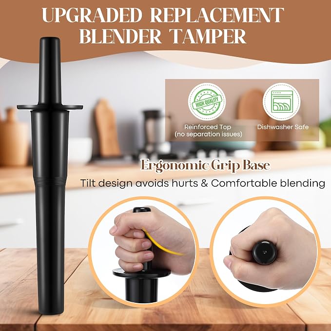 Replacement Blender Tamper Tool Compatible with Classic Standard 64oz Containers, Durable Plunger Tamper & Silicone Blender Spatula with Ergonomic Design